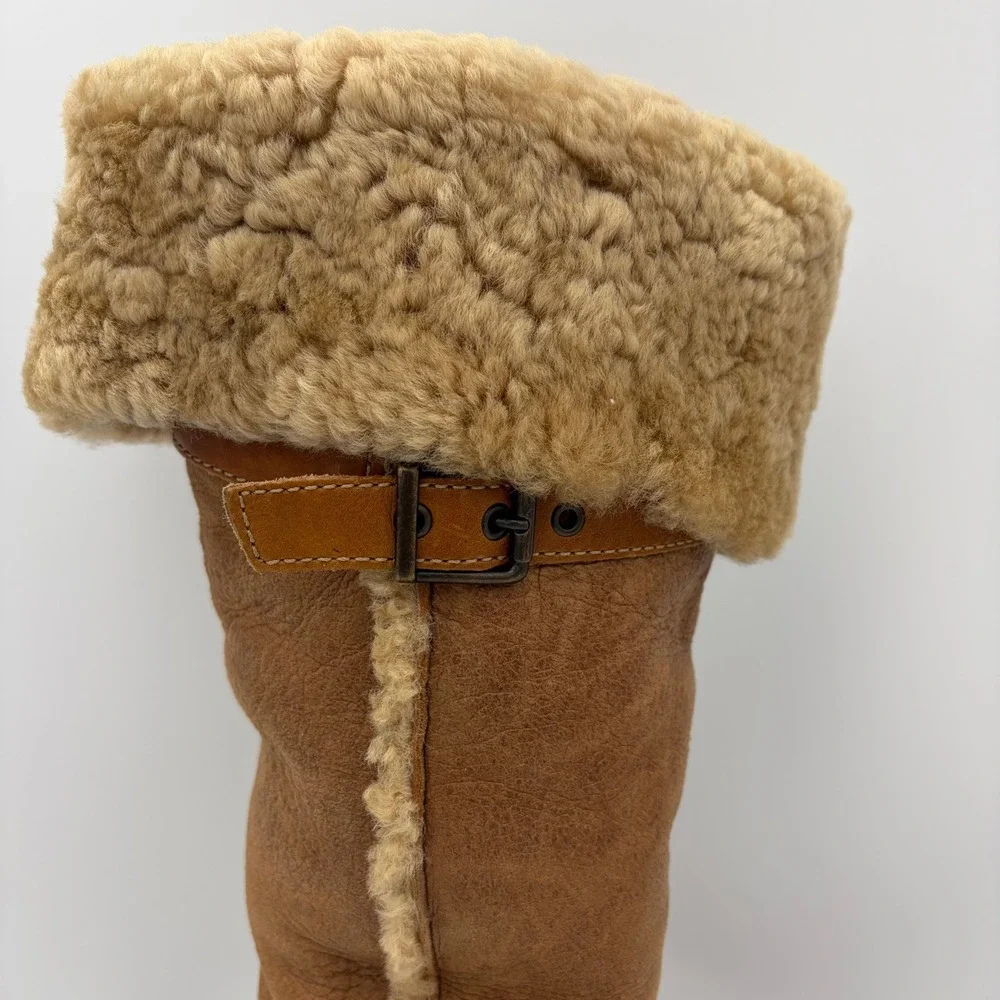 Born Oakdale Tall Boots‎ Brown Leather Shearling Sherpa Riding Knee High 7.5